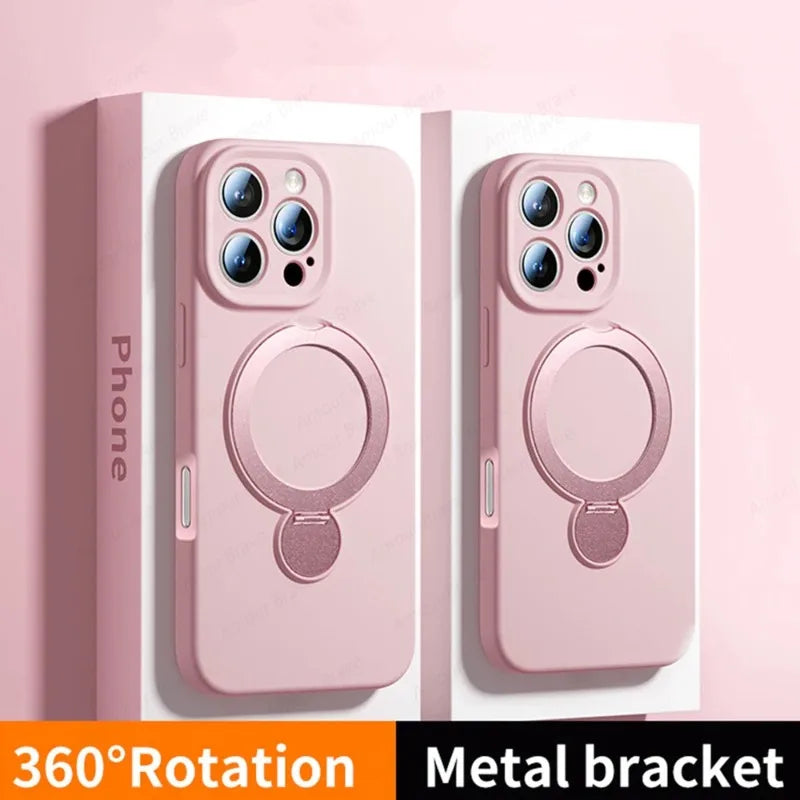 Magnetic Ring Stand iPhone Case 360° Rotating MagSafe Silicone Cover Main image