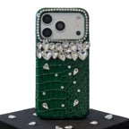 Luxury Crocodile Grain Leather iPhone Case Jewelled Hard Back Protective Cover