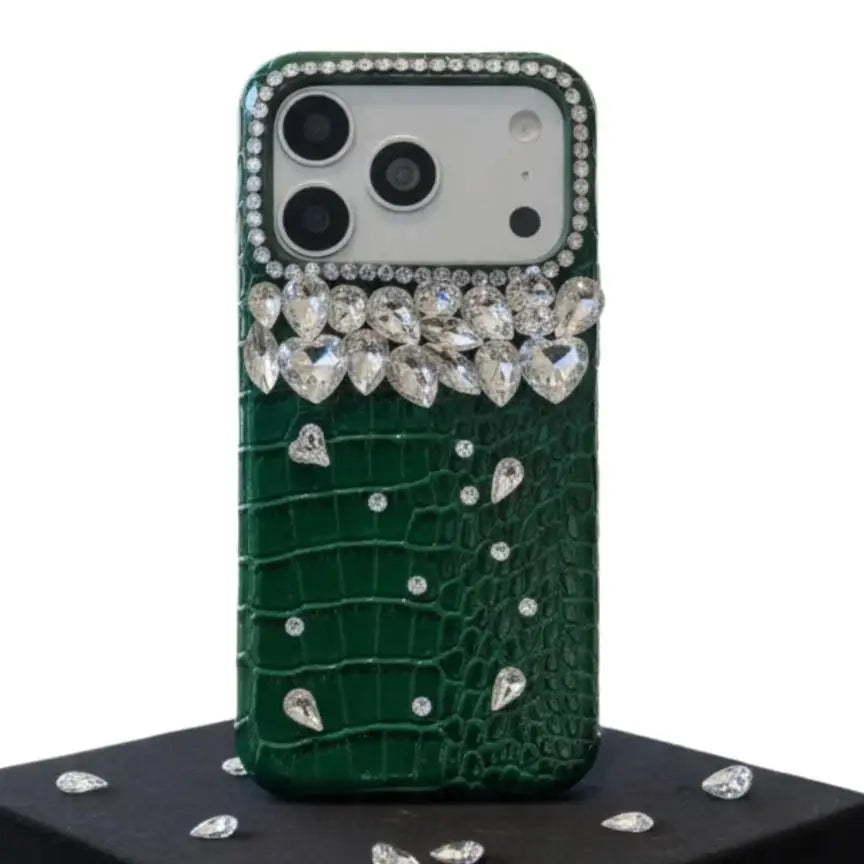 Luxury Crocodile Grain Leather iPhone Case Jewelled Hard Back Protective Cover Main image