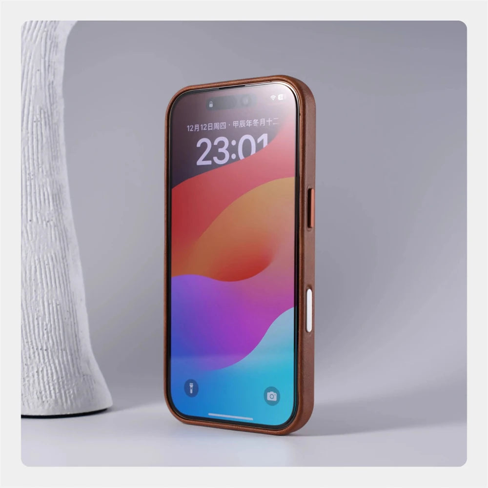 Luxury Retro Leather MagSafe iPhone Case Business Magnetic Alloy Lens Cover