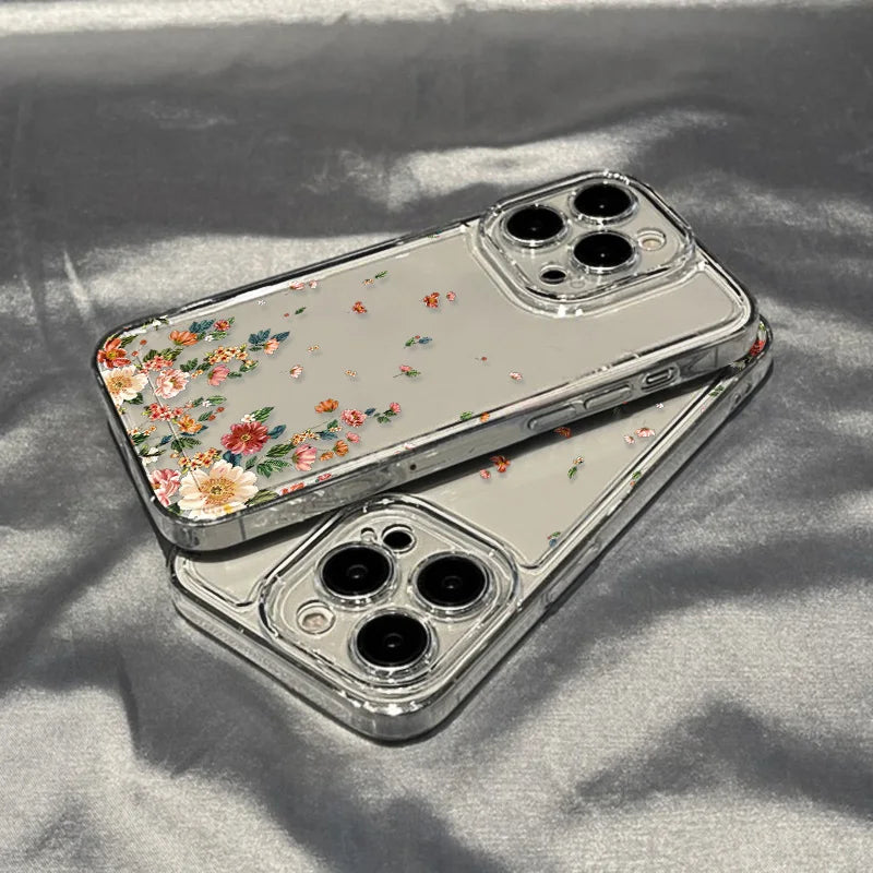 Flower Transparent iPhone Case Shockproof Silicone Soft Protective Cover