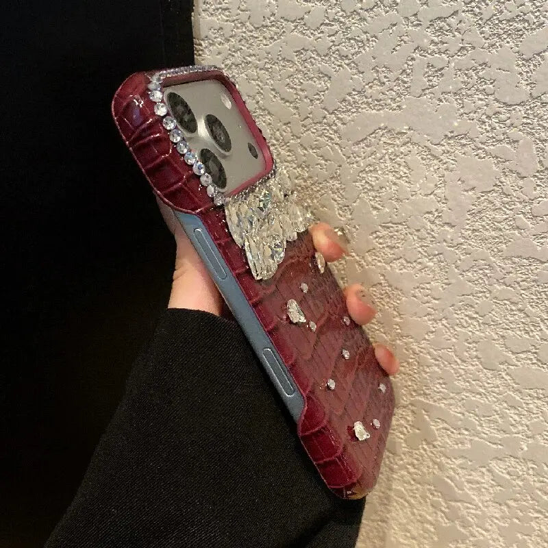 Luxury Crocodile Grain Leather iPhone Case Jewelled Hard Back Protective Cover Secondary image