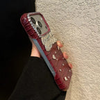 Luxury Crocodile Grain Leather iPhone Case Jewelled Hard Back Protective Cover