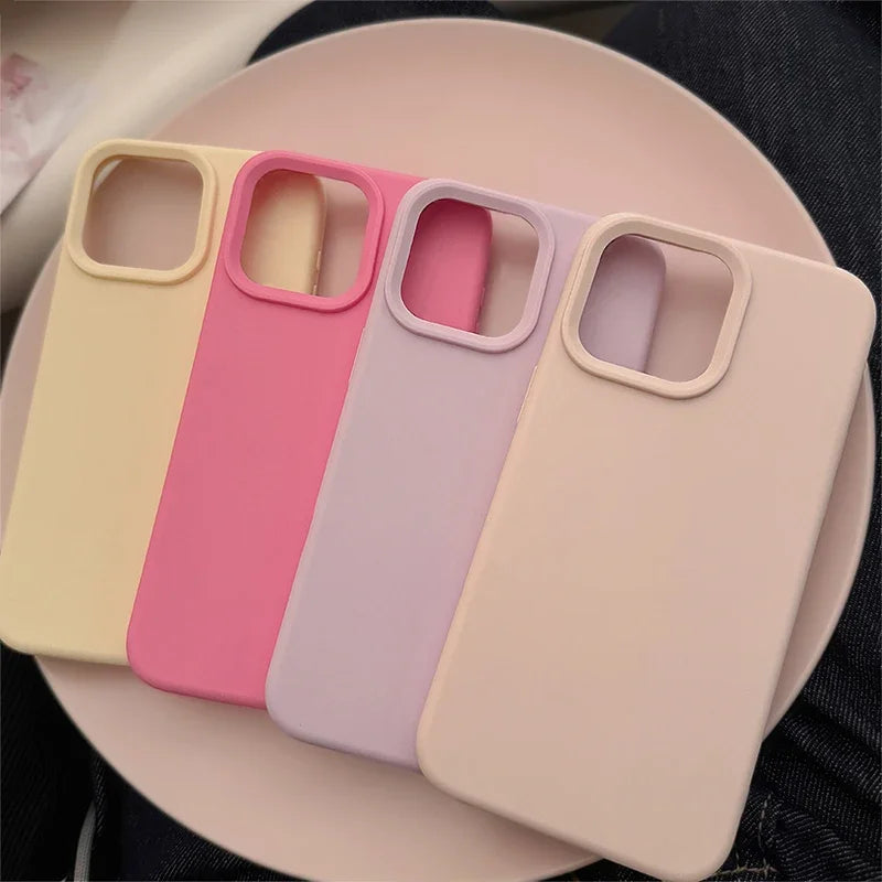 Dopamine Color Silicone iPhone Case Soft Solid Color Shockproof Cover
