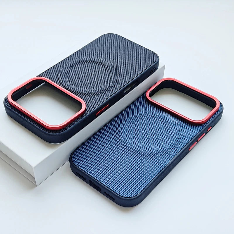 MagSafe Woven Leather iPhone Case TPU Soft Anti-Fingerprint Magnetic Cover