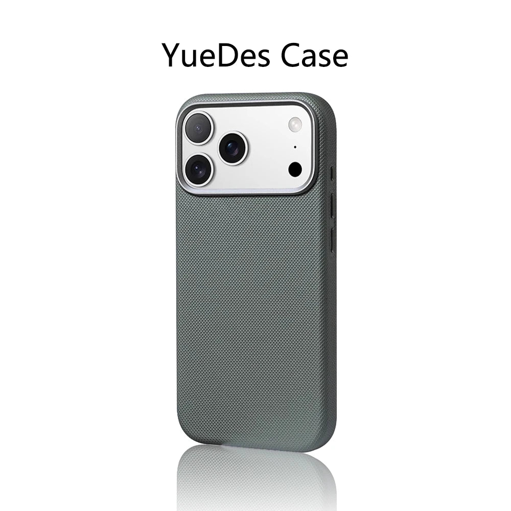 Luxury Diamond Texture MagSafe Leather iPhone Case Alloy Lens Protective Cover