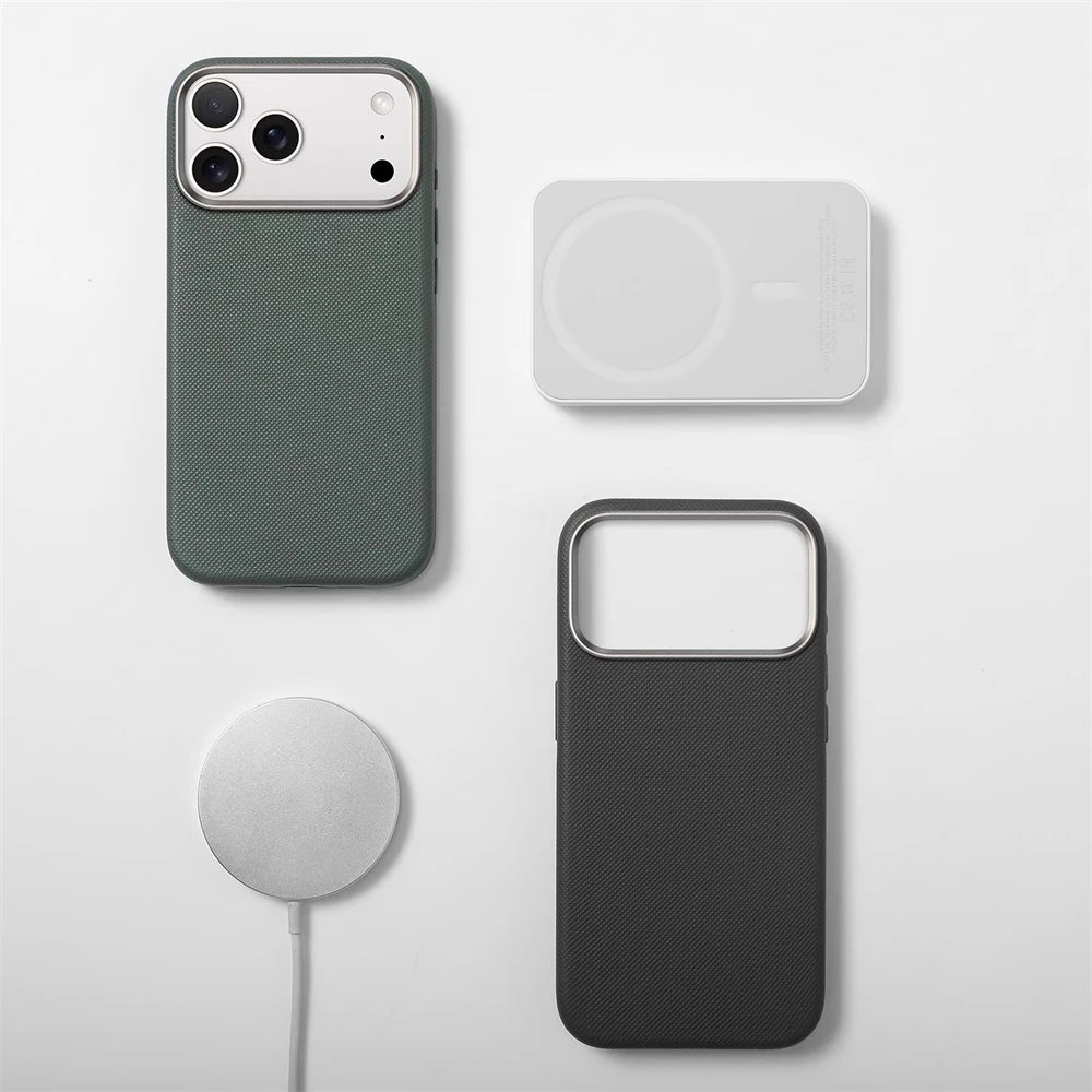 Luxury Diamond Texture MagSafe Leather iPhone Case Alloy Lens Protective Cover