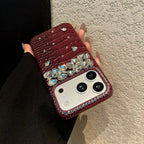 Luxury Crocodile Grain Leather iPhone Case Jewelled Hard Back Protective Cover