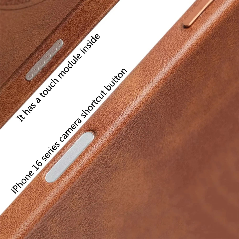Luxury Retro Leather MagSafe iPhone Case Business Magnetic Alloy Lens Cover