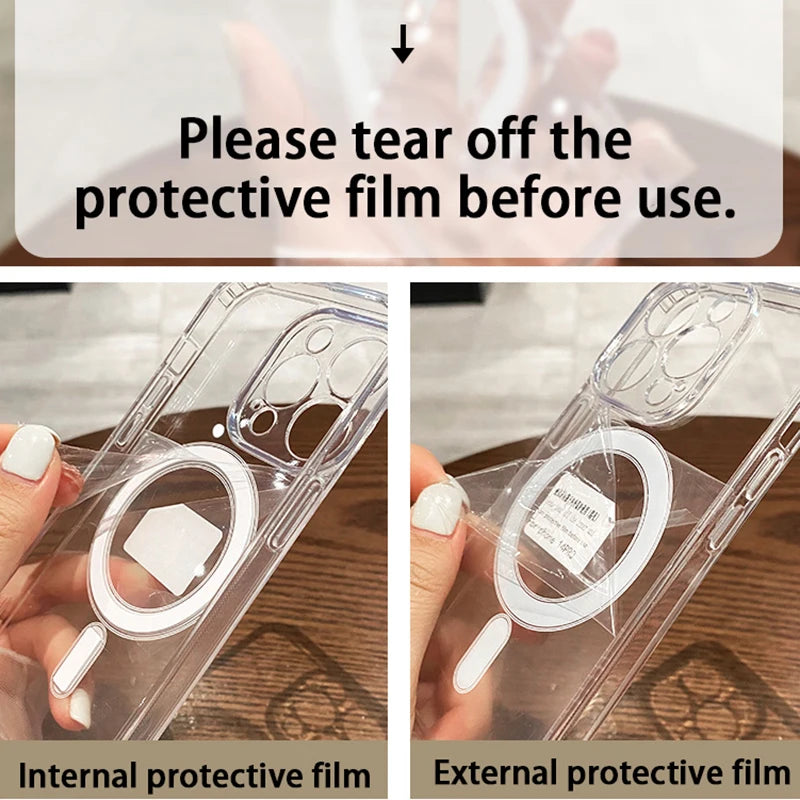MagSafe Transparent iPhone Case Shockproof Clear PC Hard Cover