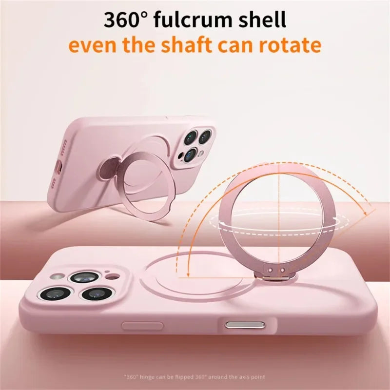Magnetic Ring Stand iPhone Case 360° Rotating MagSafe Silicone Cover