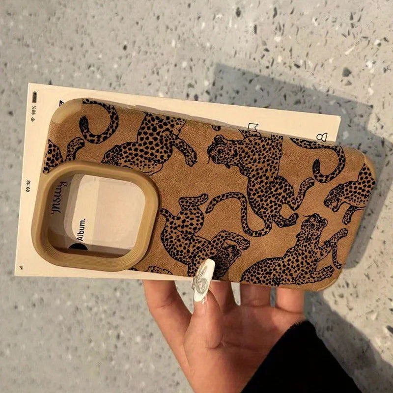 Leopard Pattern Leather iPhone Case Shockproof TPU Stylish Protective Cover