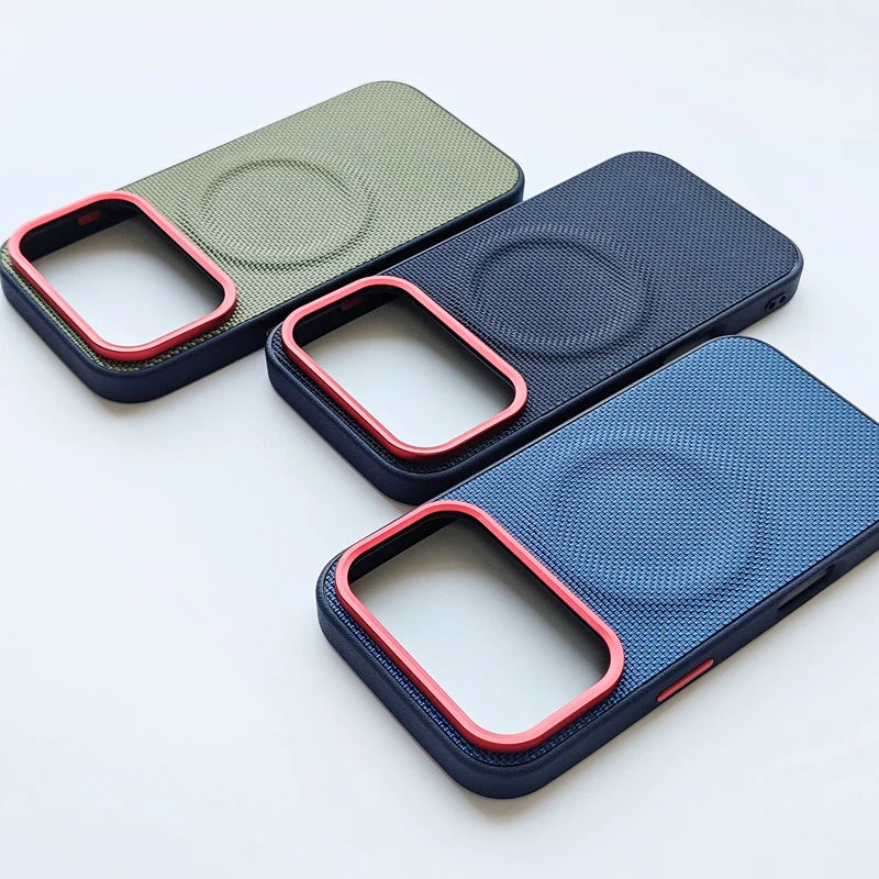 MagSafe Woven Leather iPhone Case TPU Soft Anti-Fingerprint Magnetic Cover