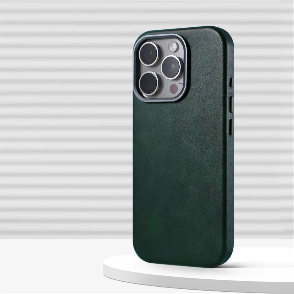 Luxury Retro Leather MagSafe iPhone Case Business Magnetic Alloy Lens Cover