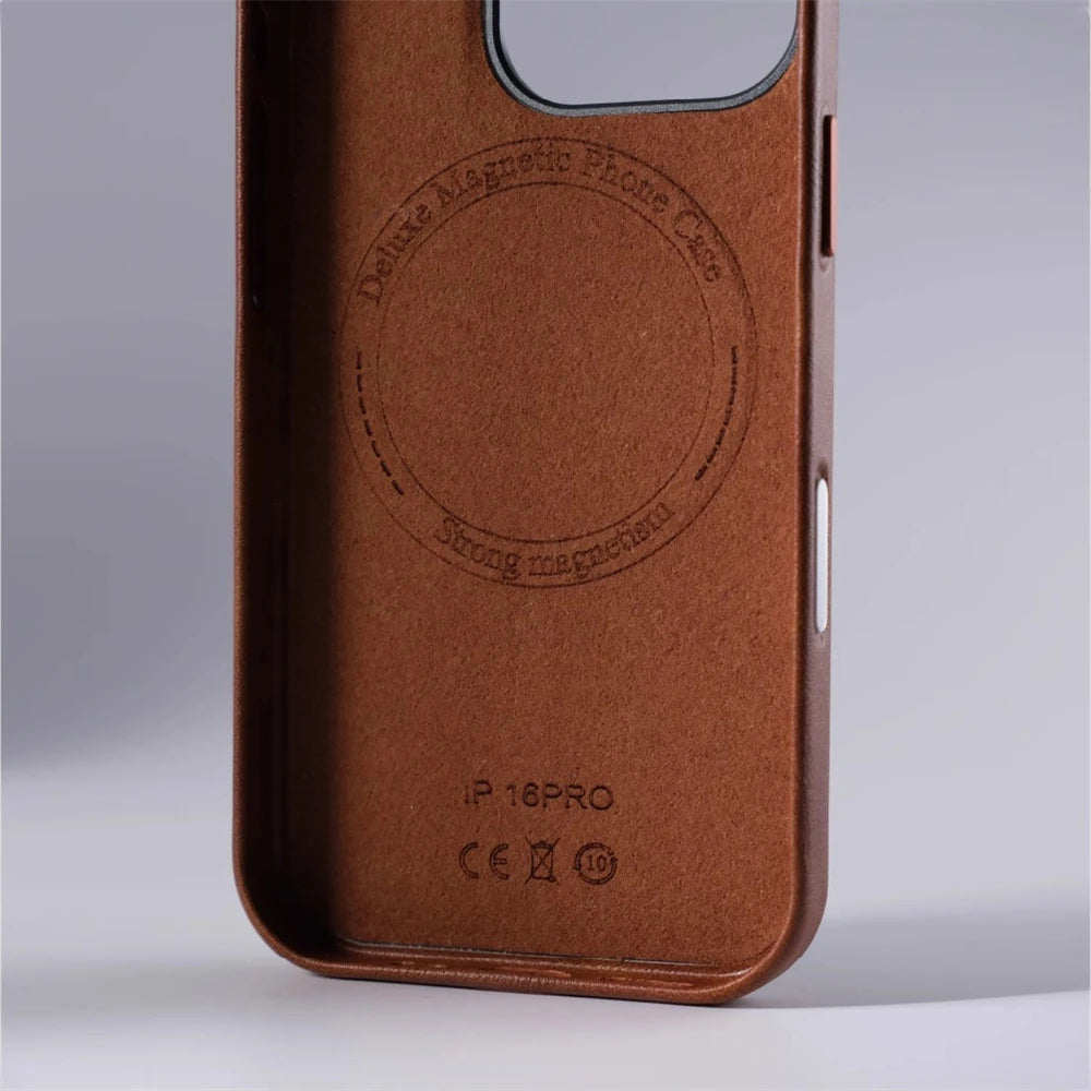 Luxury Retro Leather MagSafe iPhone Case Business Magnetic Alloy Lens Cover