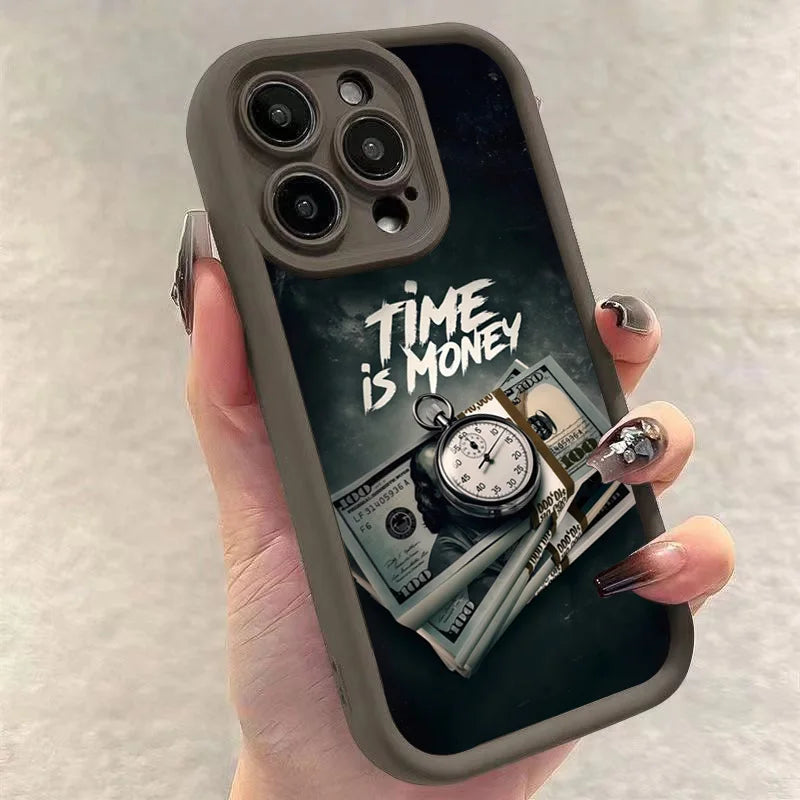 Time Is Money Printed iPhone Case Soft TPU Shockproof Motivational Cover