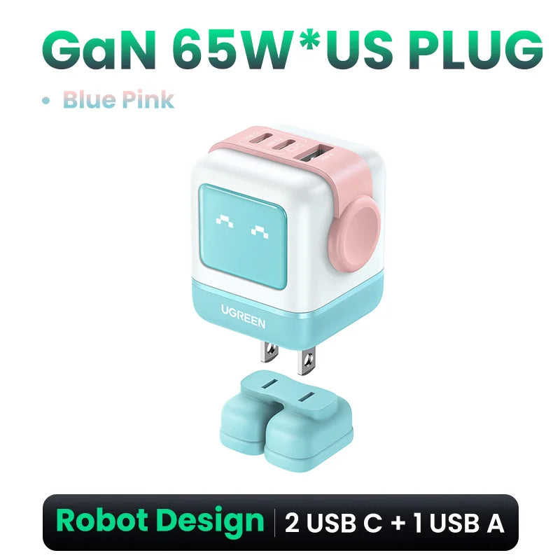 UGREEN 65W GaN Charger Robot Design PD Fast Charger USB-C Multi Port Adapter