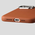 Luxury Business PU Leather Magnetic iPhone Case Metal Camera MagSafe Cover