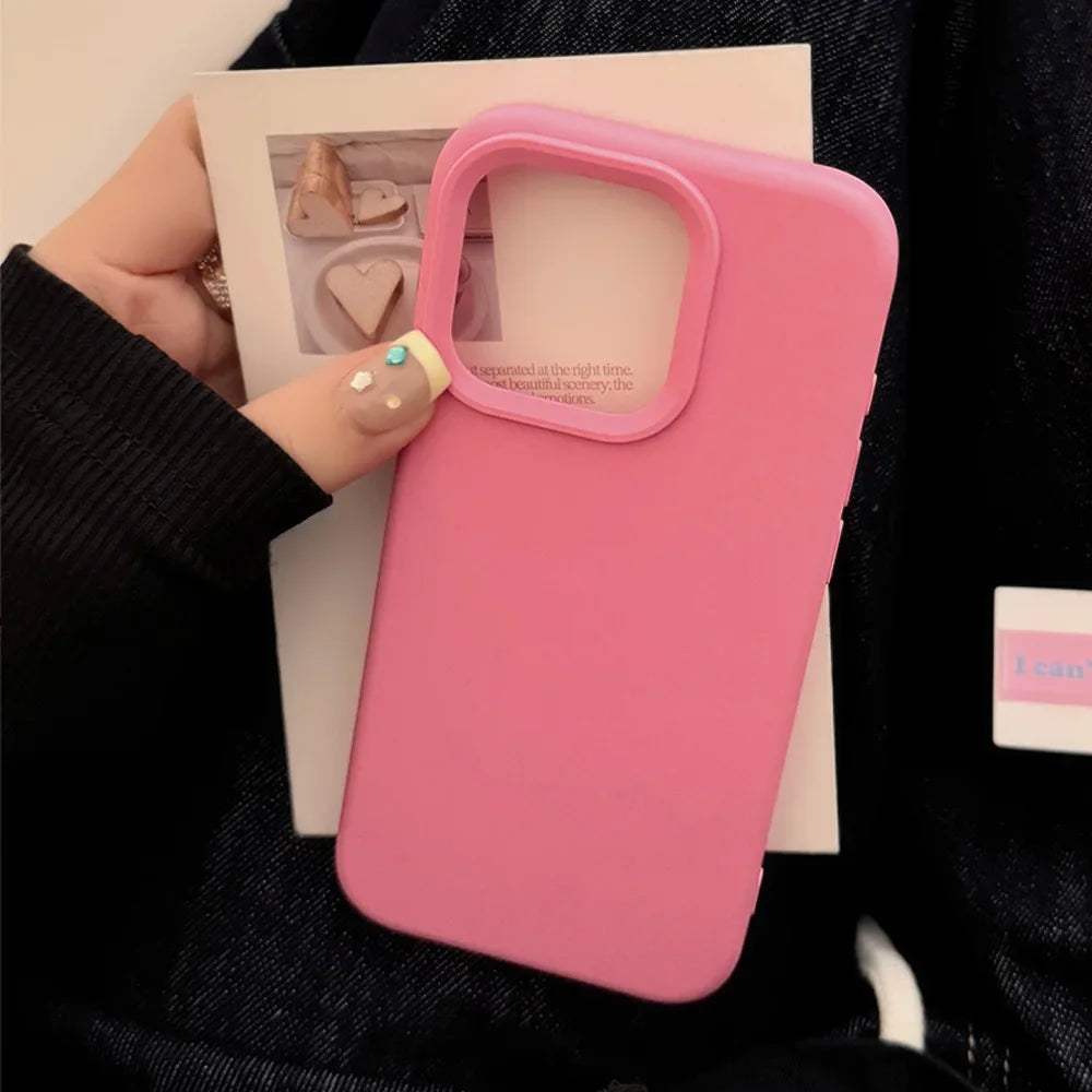 Dopamine Color Silicone iPhone Case Soft Solid Color Shockproof Cover