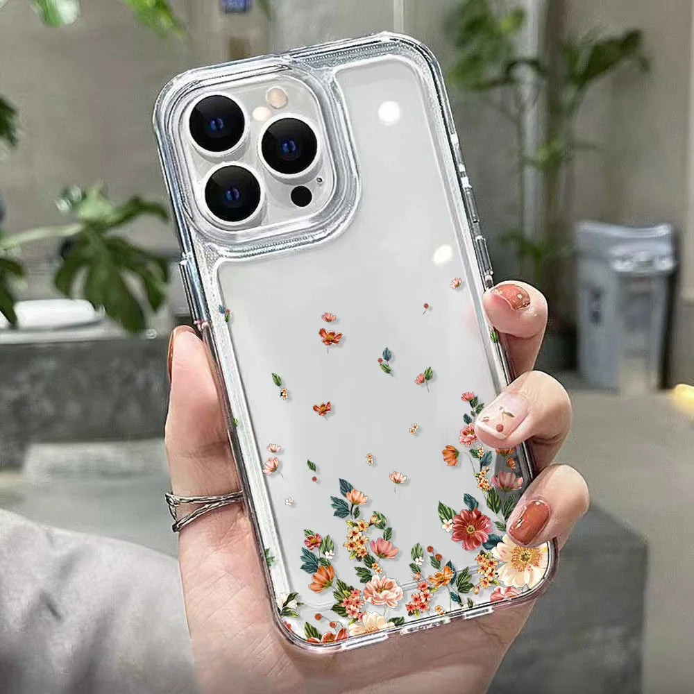 Flower Transparent iPhone Case Shockproof Silicone Soft Protective Cover