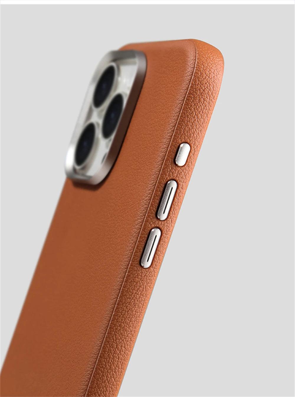 Luxury Business PU Leather Magnetic iPhone Case Metal Camera MagSafe Cover