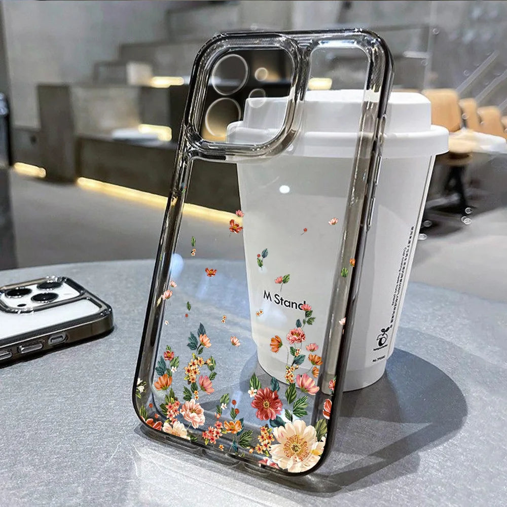Flower Transparent iPhone Case Shockproof Silicone Soft Protective Cover