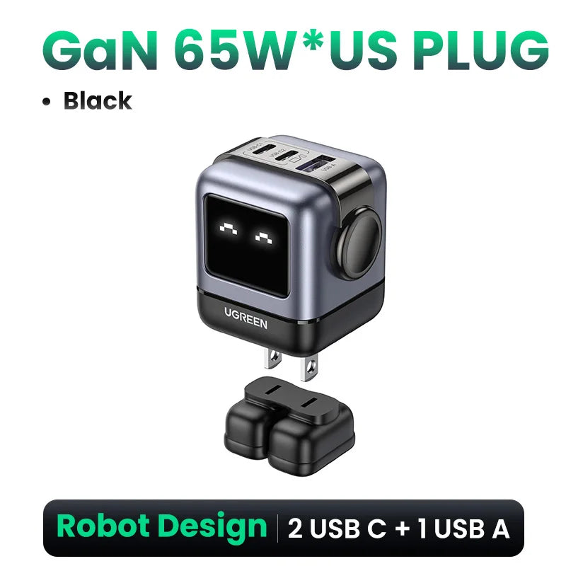 UGREEN 65W GaN Charger Robot Design PD Fast Charger USB-C Multi Port Adapter