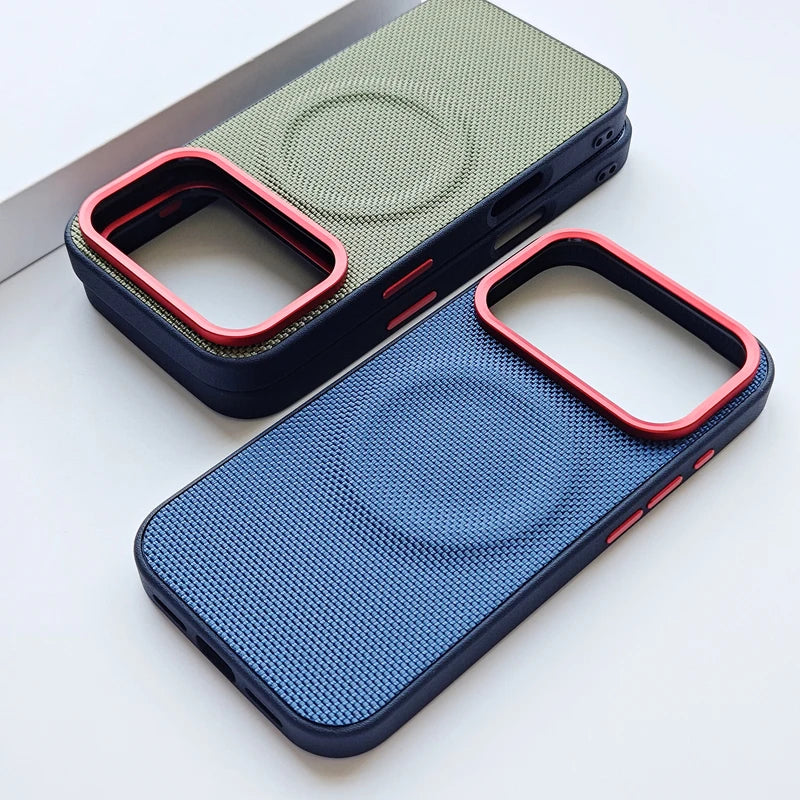 MagSafe Woven Leather iPhone Case TPU Soft Anti-Fingerprint Magnetic Cover