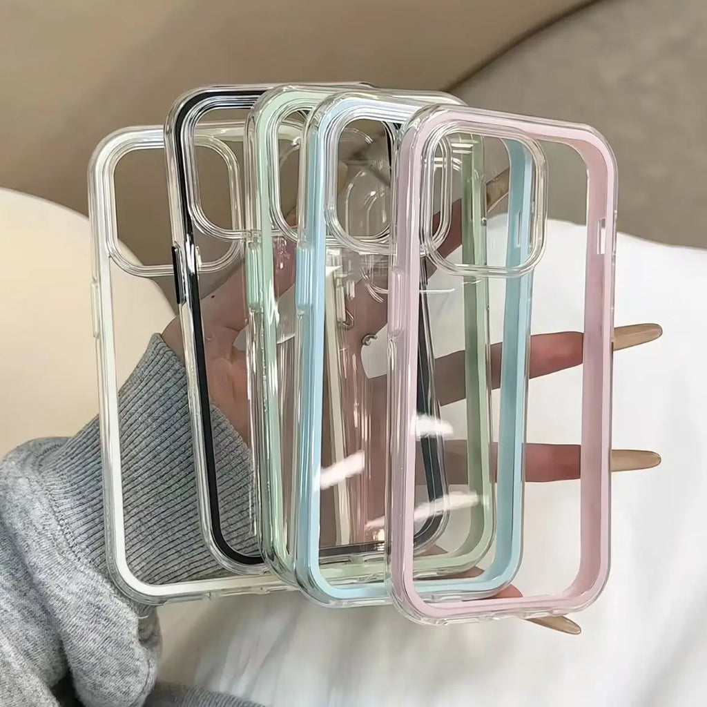 Candy Color Frame Clear Back iPhone Case Shockproof Acrylic Bumper Cover