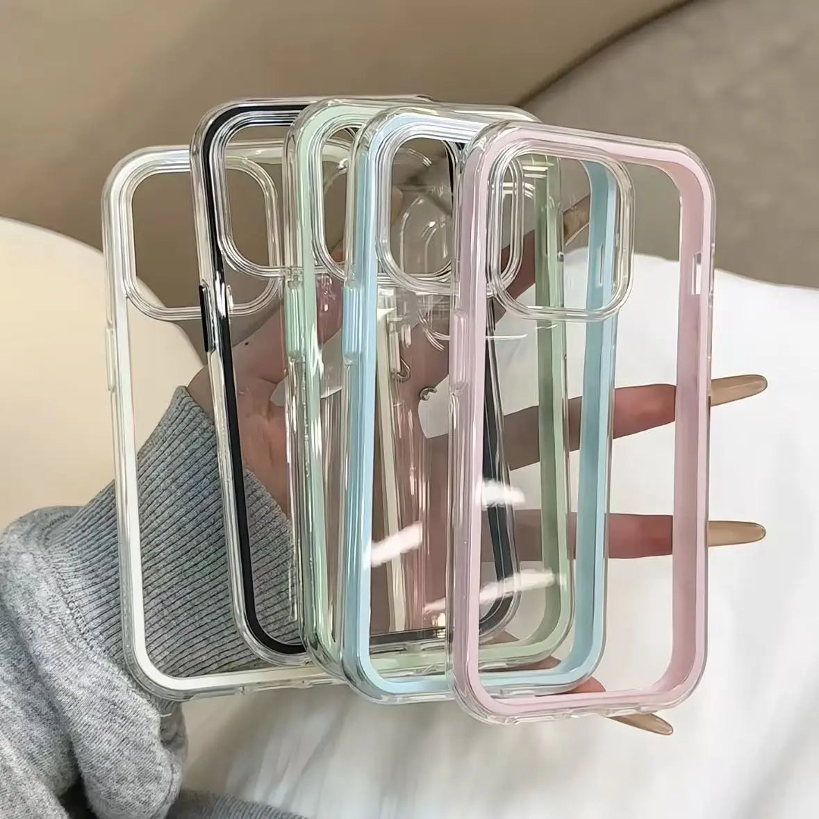 Candy Color Frame Clear Back iPhone Case Shockproof Acrylic Bumper Cover Main image