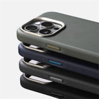 Luxury PU Leather Magnetic iPhone Case Alloy Lens Frame MagSafe Cover
