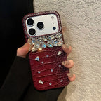 Luxury Crocodile Grain Leather iPhone Case Jewelled Hard Back Protective Cover