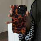 Retro Amber Leopard Print iPhone Case Laser Texture Shockproof Soft Cover