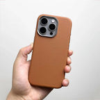 Luxury Business PU Leather Magnetic iPhone Case Metal Camera MagSafe Cover