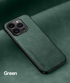 Luxury Leather iPhone Case with Metal Plate Magnetic Car Mount Support Cover