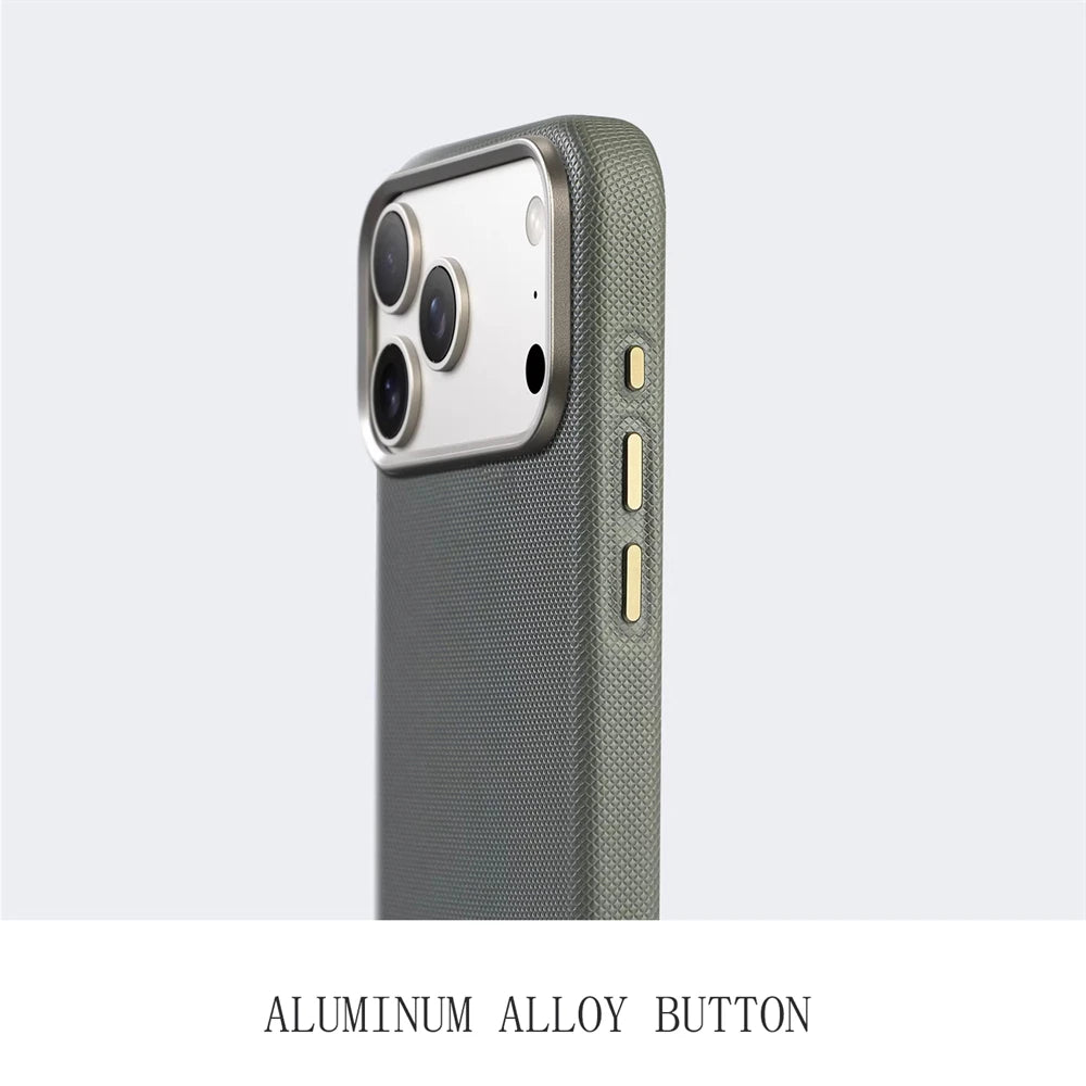 Luxury Diamond Texture MagSafe Leather iPhone Case Alloy Lens Protective Cover