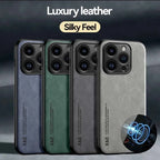 Luxury Leather iPhone Case with Metal Plate Magnetic Car Mount Support Cover