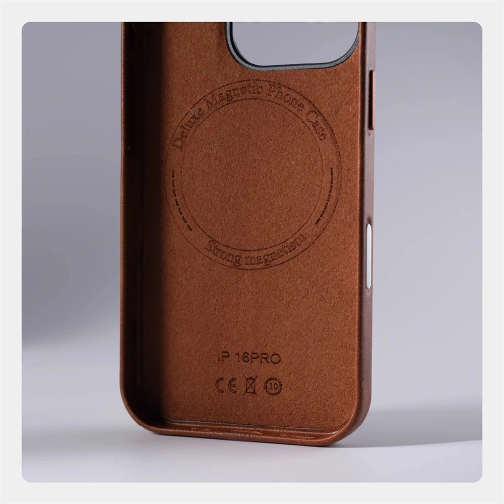 Luxury Retro Leather MagSafe iPhone Case Business Magnetic Alloy Lens Cover