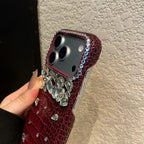 Luxury Crocodile Grain Leather iPhone Case Jewelled Hard Back Protective Cover