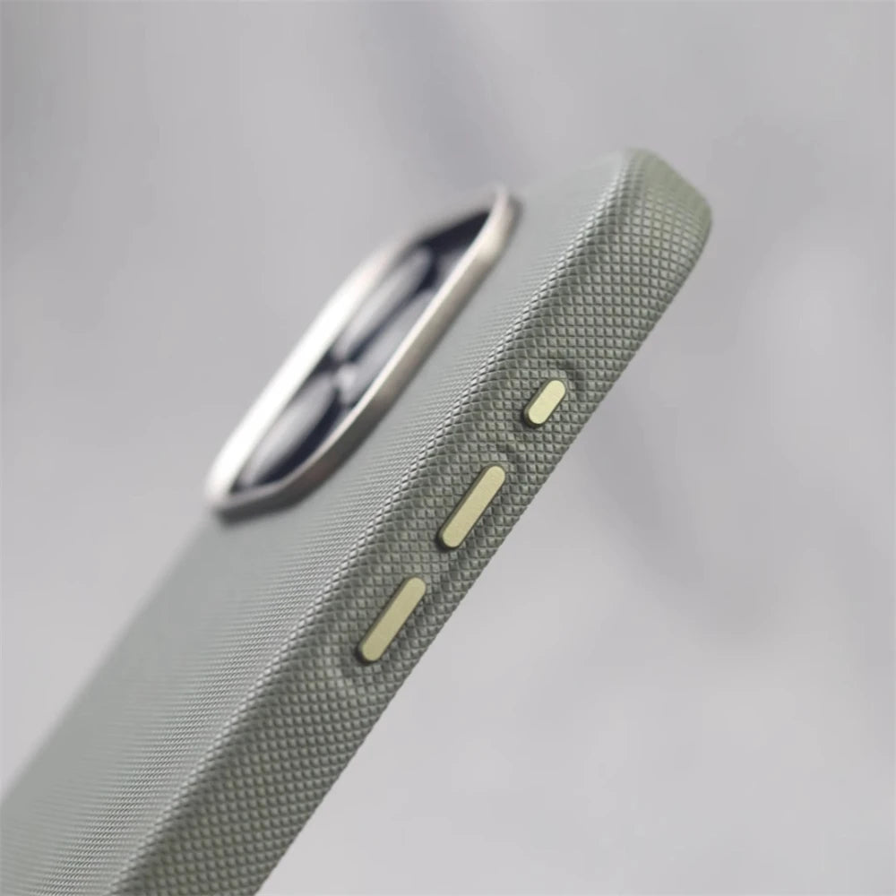 Luxury PU Leather Magnetic iPhone Case Alloy Lens Frame MagSafe Cover
