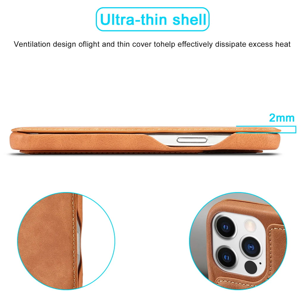 Leather Flip Wallet iPhone Case Card Holder Magnetic Book Cover