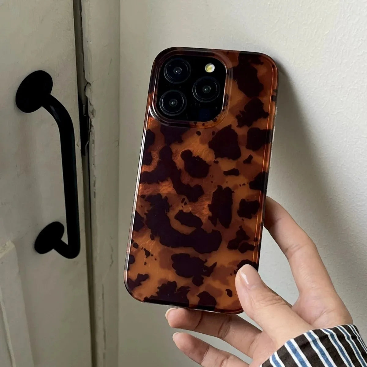 Retro Amber Leopard Print iPhone Case Laser Texture Shockproof Soft Cover