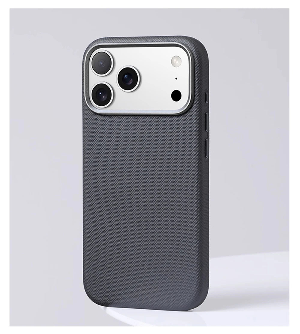 Luxury Diamond Texture MagSafe Leather iPhone Case Alloy Lens Protective Cover