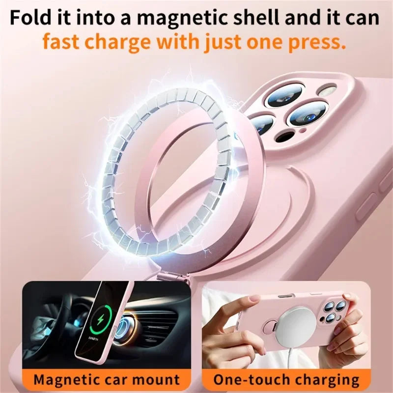 Magnetic Ring Stand iPhone Case 360° Rotating MagSafe Silicone Cover