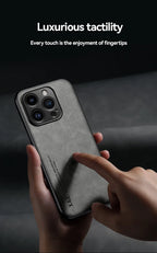 Luxury Leather iPhone Case with Metal Plate Magnetic Car Mount Support Cover