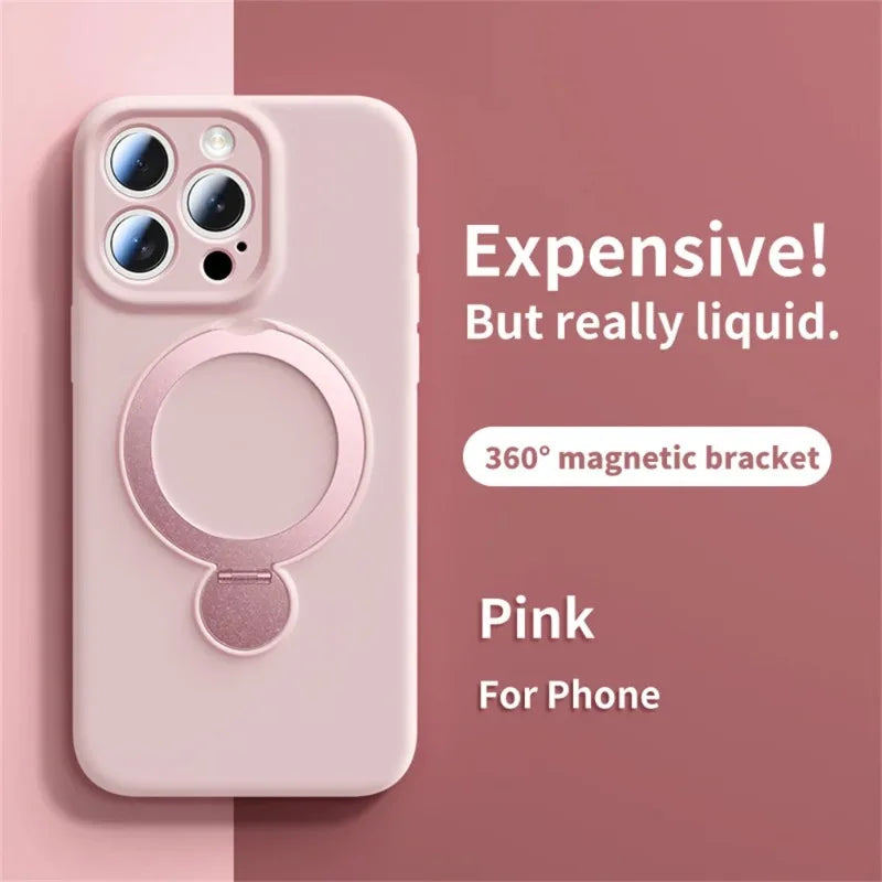 Magnetic Ring Stand iPhone Case 360° Rotating MagSafe Silicone Cover