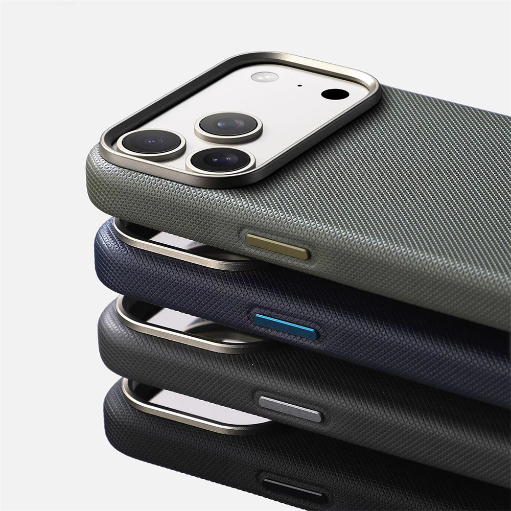 Luxury Diamond Texture MagSafe Leather iPhone Case Alloy Lens Protective Cover Main image