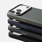 Luxury Diamond Texture MagSafe Leather iPhone Case Alloy Lens Protective Cover