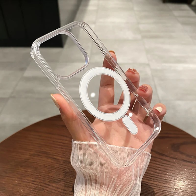 MagSafe Transparent iPhone Case Shockproof Clear PC Hard Cover
