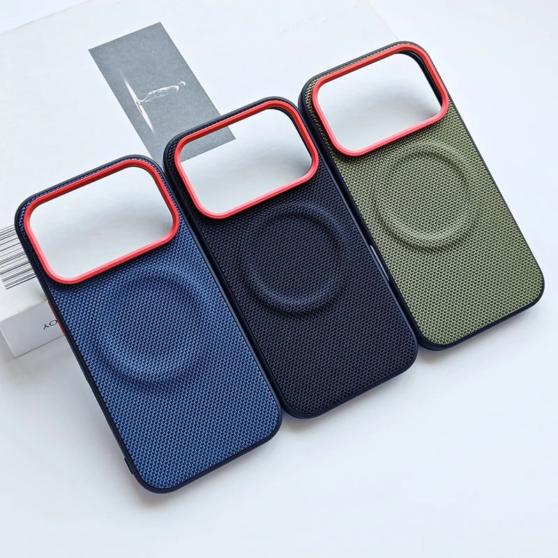 MagSafe Woven Leather iPhone Case TPU Soft Anti-Fingerprint Magnetic Cover